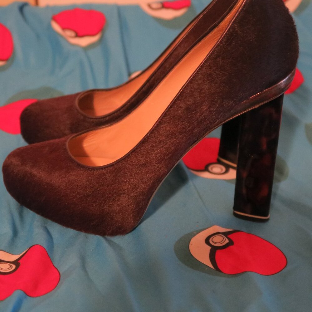 Nicholas Kirkwood Pony Hair Calfskin Pumps 38/7 Burgundy High Heel Made in Italy